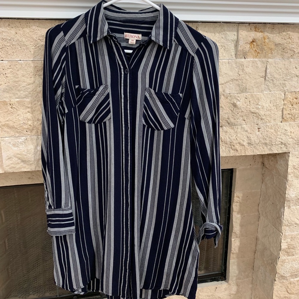 Merona Navy and Gray Pin Stripe Dress XS